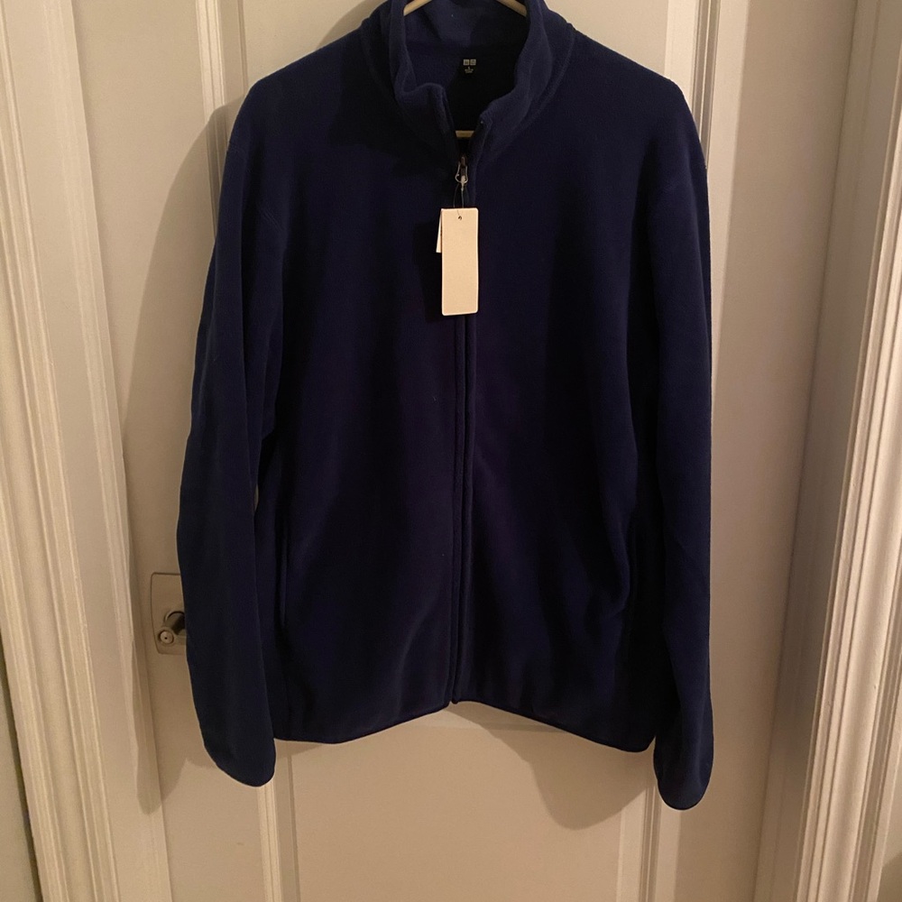 Uniqlo Men's Deep Blue fleece Zip-Up Sweater
